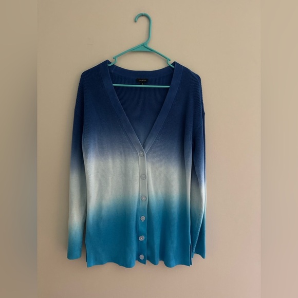 TALBOTS GIRLFRIEND OMBRÉ CARDIGAN - DIP DYE
size S BLUE WHITE - Picture 2 of 4